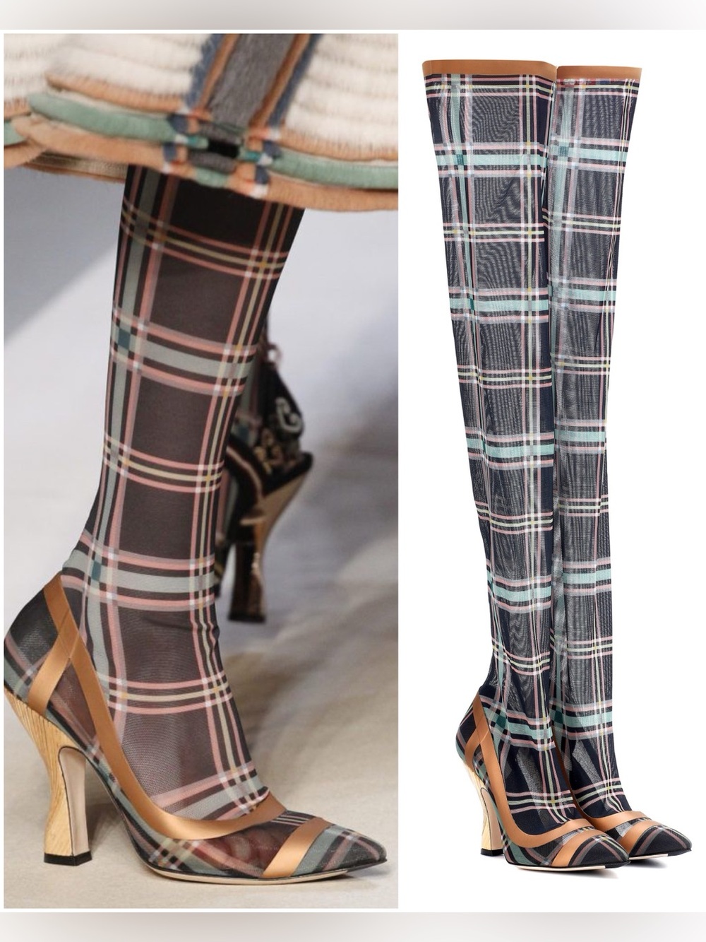 New FENDI Over-the-Knee Plaid Boots $1,350 39